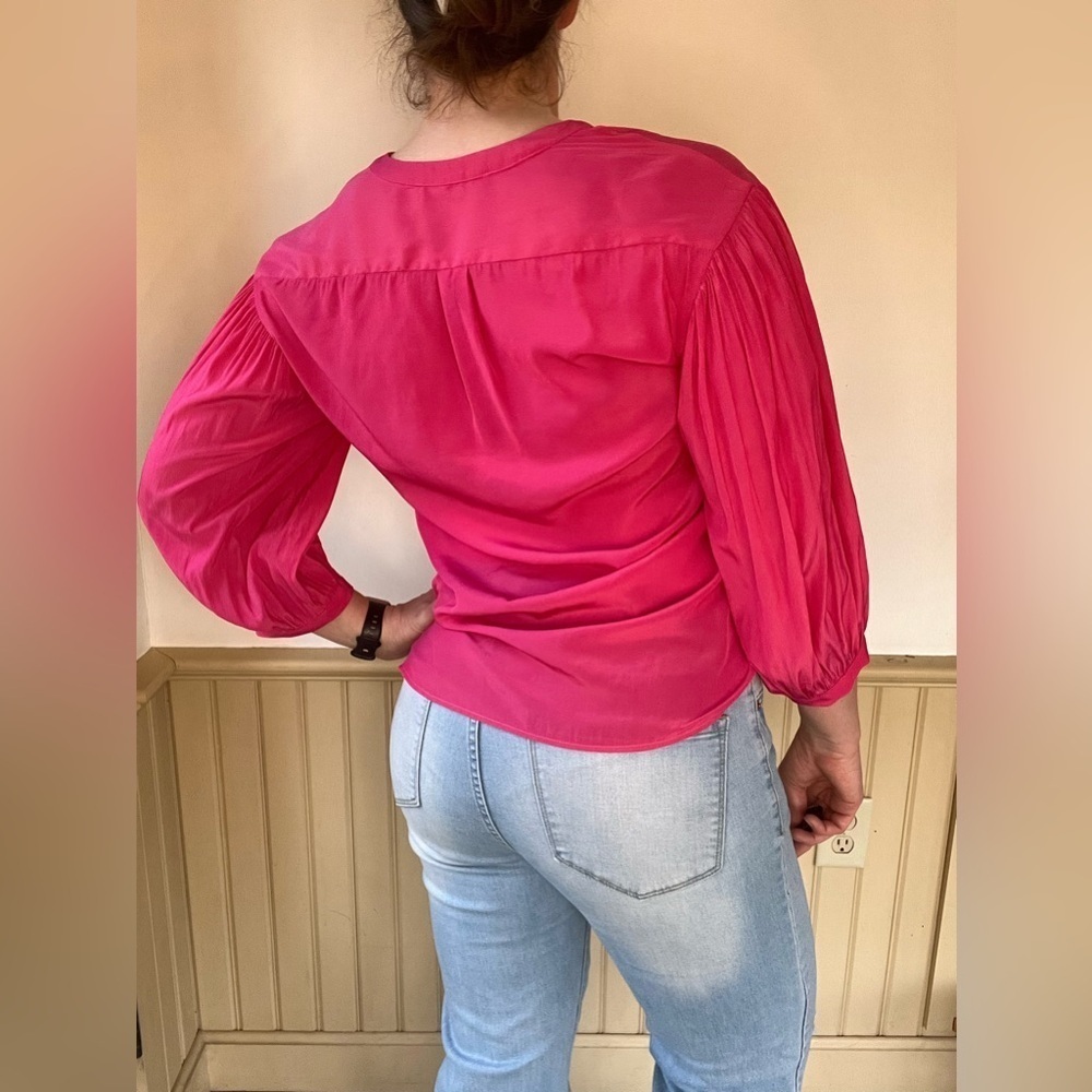 Gerard Darel Paris Fuchsia Blouse Balloon Sleeve Button Up Dopamine Top 36 S - Picture 8 of 14